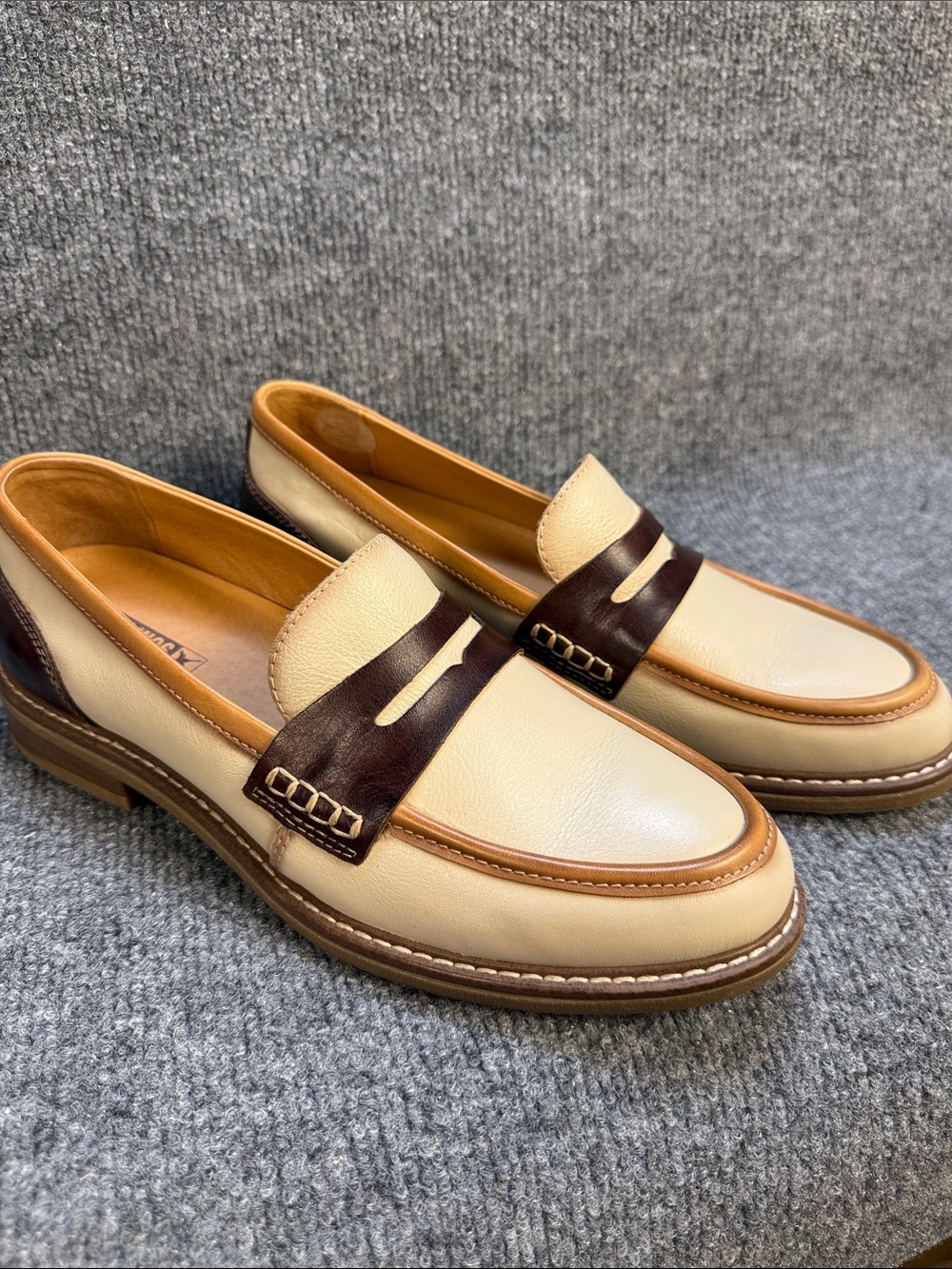 PIKOLINOS Aldaya Women’s Calfskin Cream and Brown Penny Loafers US 9 EU 40 NWOT - Picture 11 of 12